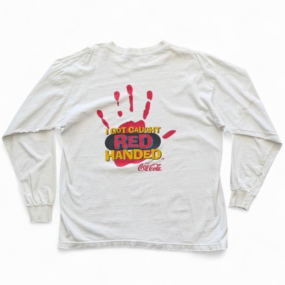 Vintage 90s I Got Caught Red Handed Coca-Cola Distressed Long Sleeve Shirt XL